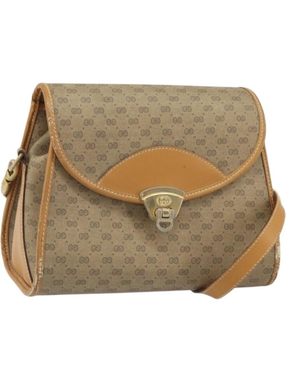GUCCI Micro GG Supreme Shoulder Bag PVC Beige Gold